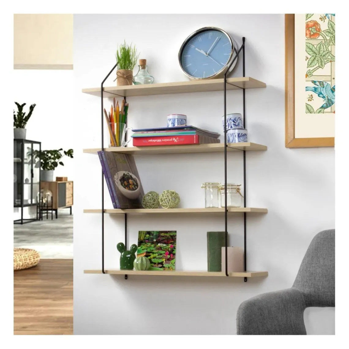 Calicosy Étagère Murale 4 Niveaux Décor Bois avec Support en métal Clearance