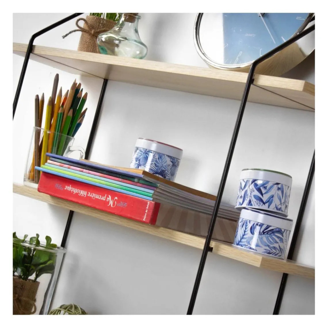 Calicosy Étagère Murale 4 Niveaux Décor Bois avec Support en métal Clearance