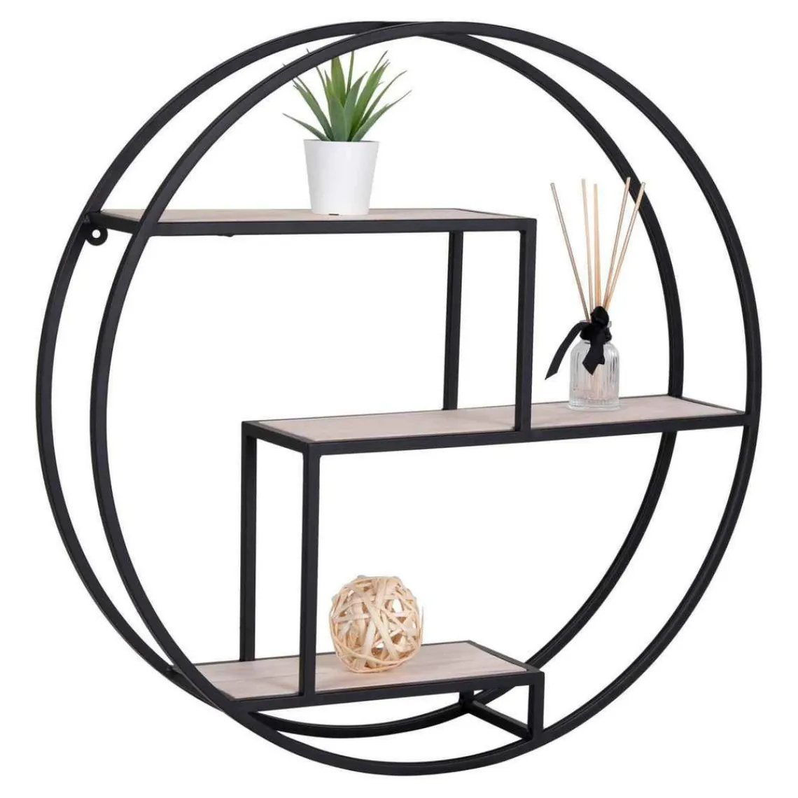 House Nordic Étagère Murale Effet Bois et Métal Noir ROTTERDAM Hot