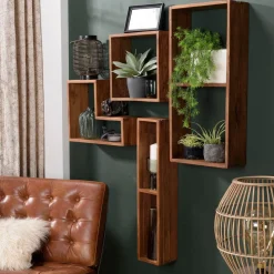 Macabane Étagère murale en teck recyclé 2 niche Outlet