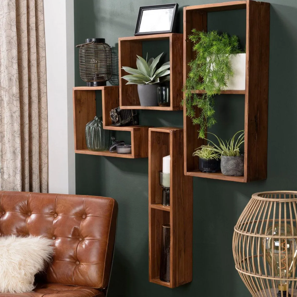 Macabane Étagère murale en teck recyclé 2 niche Outlet
