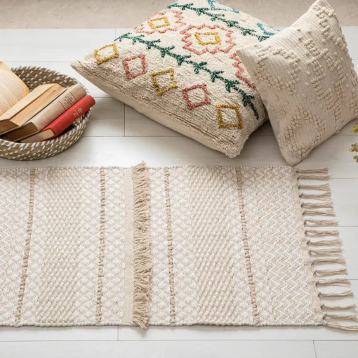 3S. x Home Tapis Coton Sable motifs petit losange Cuivre 60 x 90 Box Discount