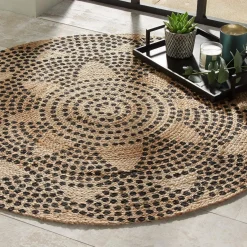 3S. x Home Tapis en Jute Rond Imprimé chevron Living Discount