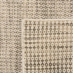 Macabane Tapis rectangulaire en laine tissée couleur blanc et kaki QUENTIN Online