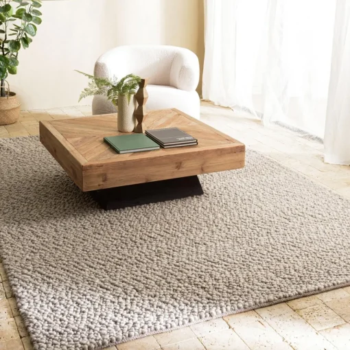 Macabane Tapis rectangulaire en laine bouclée taupe QUENTIN