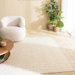 Macabane Tapis rectangulaire 200x290cm en coton recyclé couleur ivoire SACHA Clearance