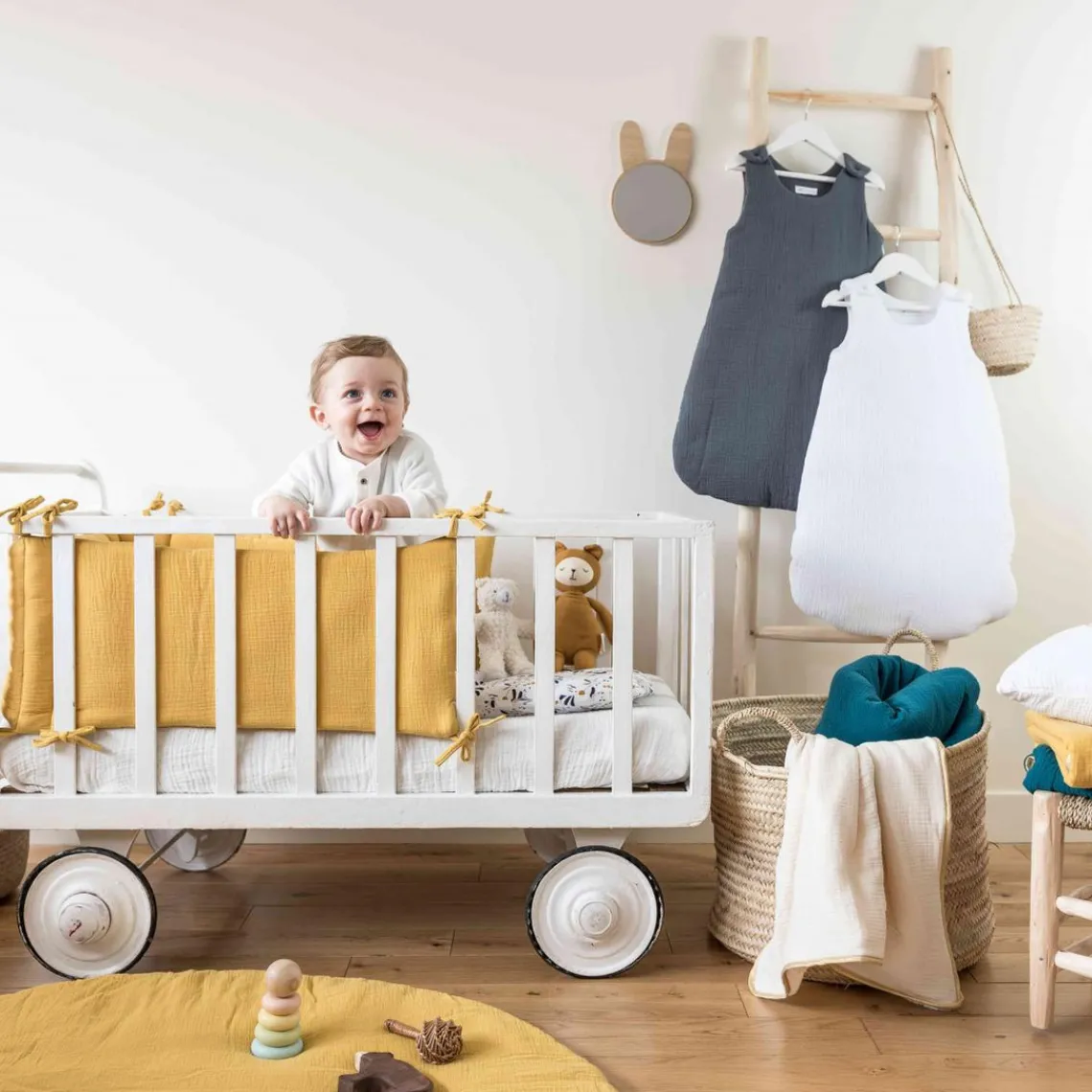 Cocoeko Tour de lit en gaze de coton MOUTARDE Discount