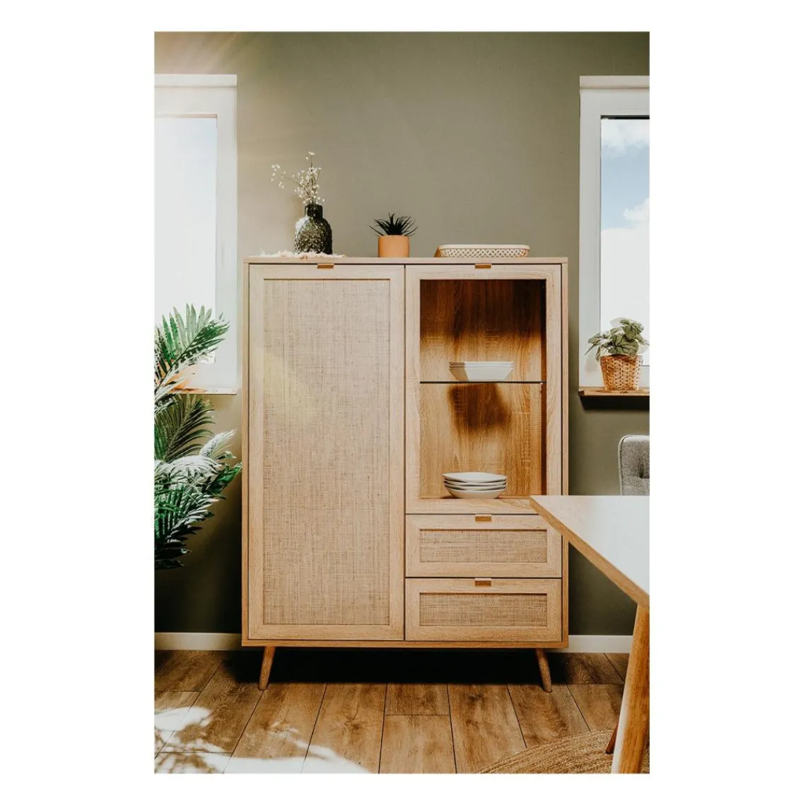 Calicosy Vaisselier 2 portes 2 tiroirs Impression Rotin BALI Beige Online