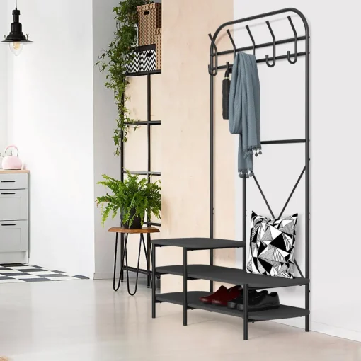 3S. x Home Vestiaire d'entrée 3 niveaux et 5 crochets Style Industriel Noir New